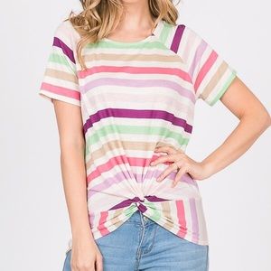 NWT! Candy Stripes Linen Blend Twist Tee